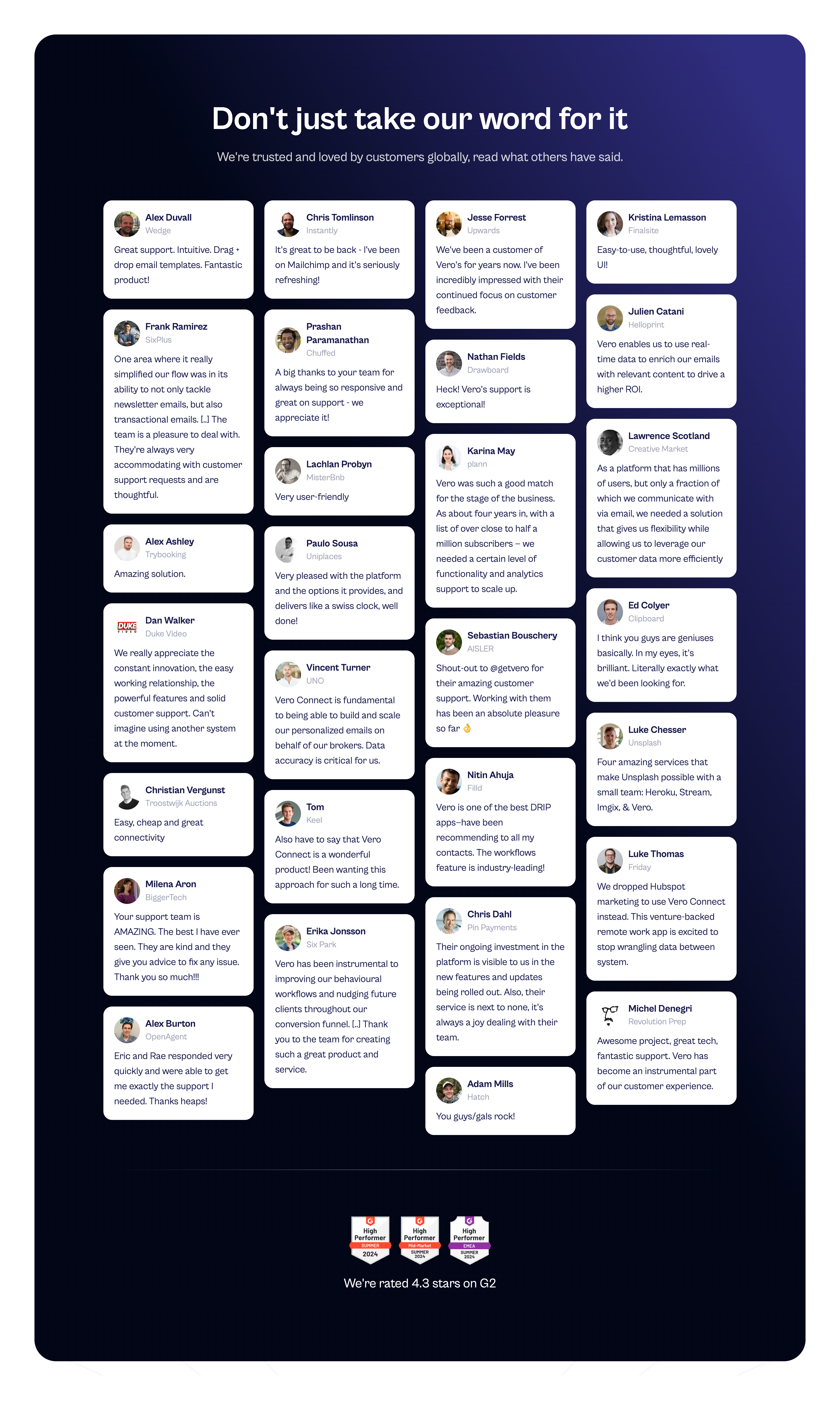Vero TestimonialUI component example