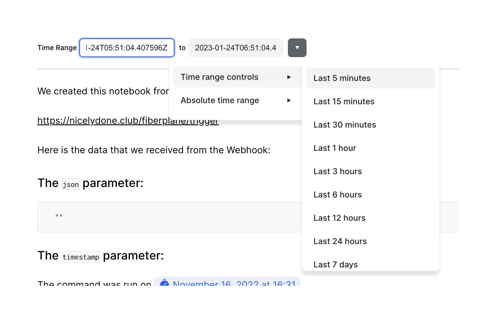 Fiberplane Dropdown menuUI component example