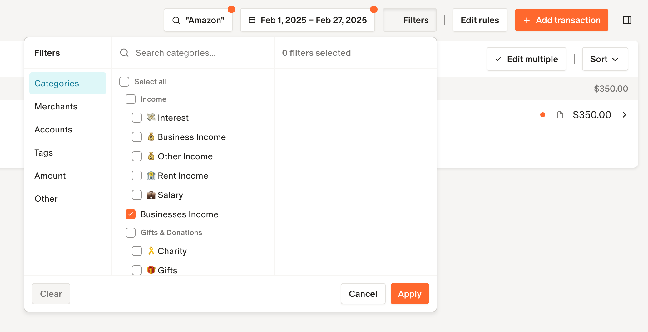 Monarch Sorting & filtering UI component
