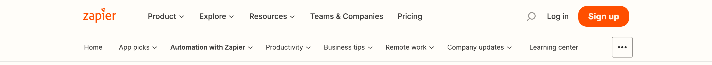 Zapier Horizontal navigationUI component example