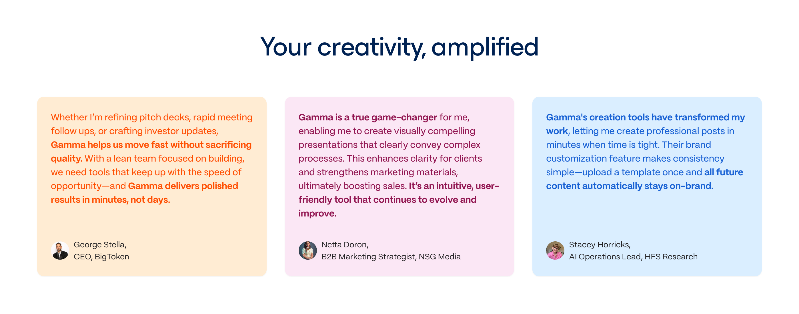 Gamma TestimonialUI component example