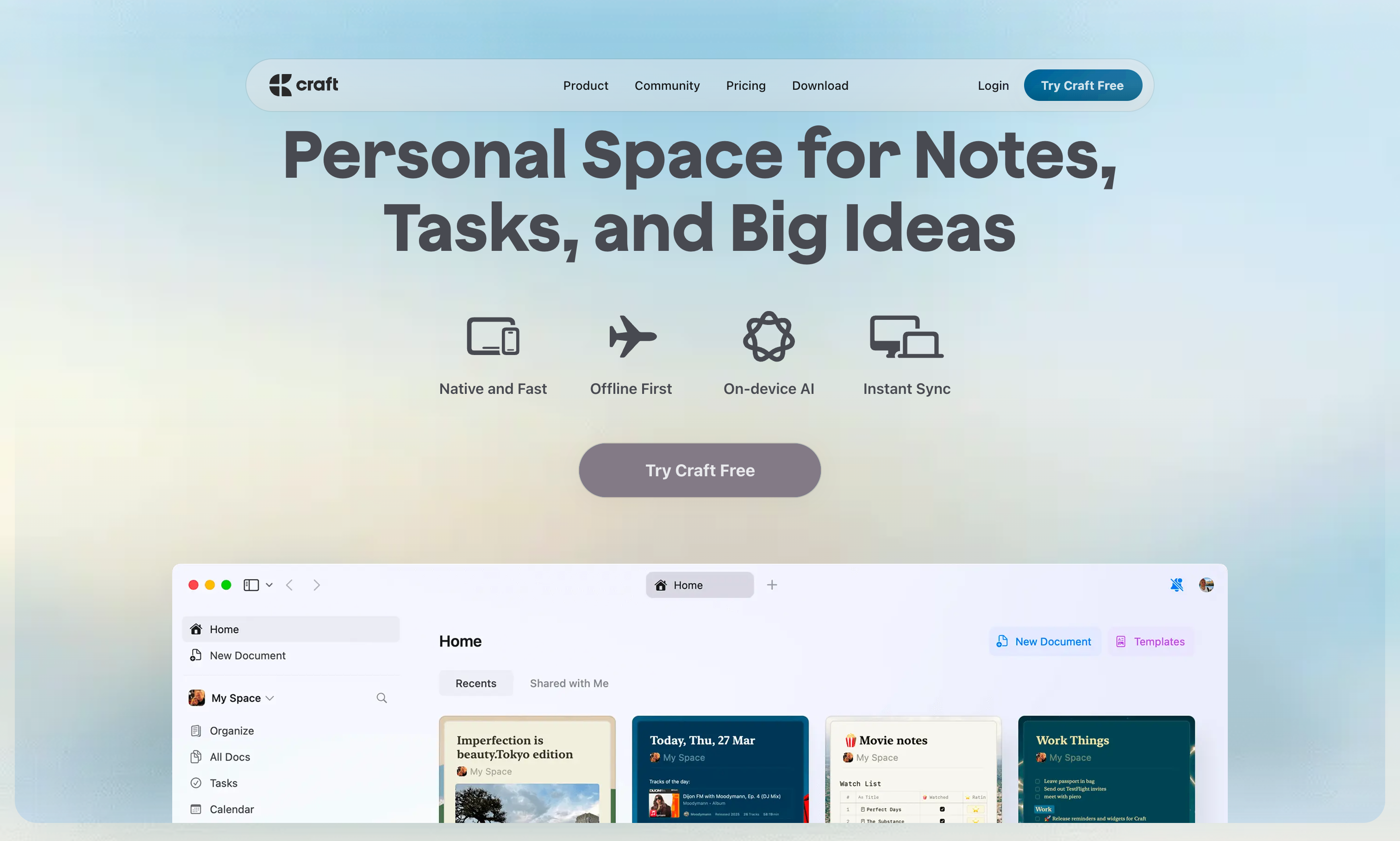 Craft Hero sectionUI component example