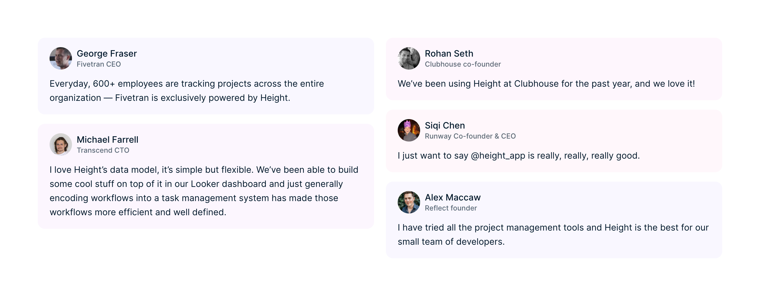Height TestimonialUI component example