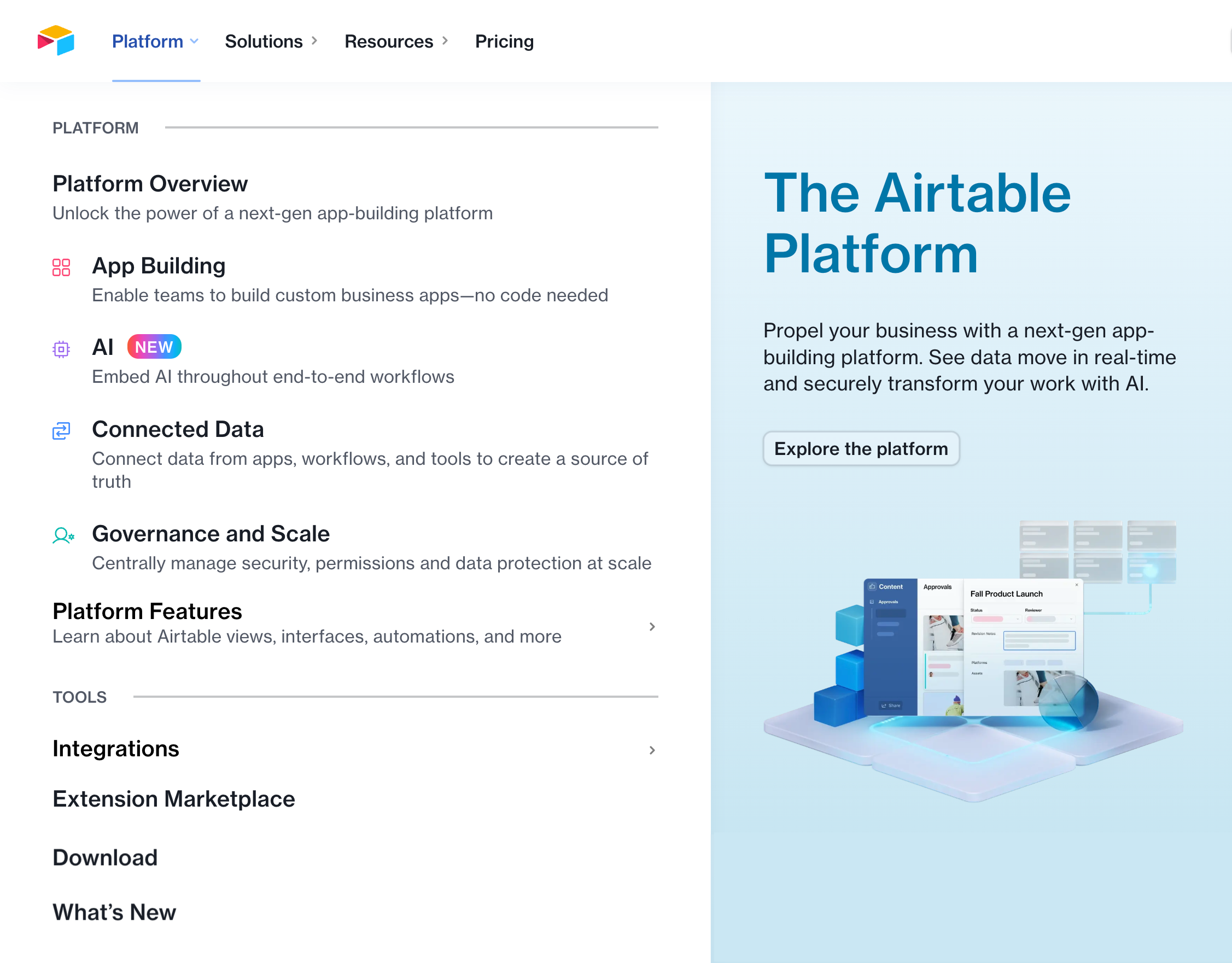 Airtable Flyout menuUI component example