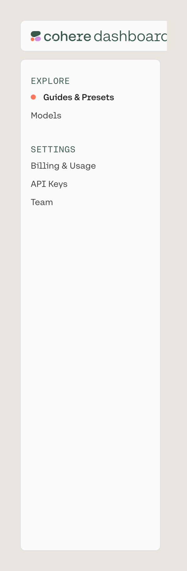 Cohere Vertical navigationUI component example