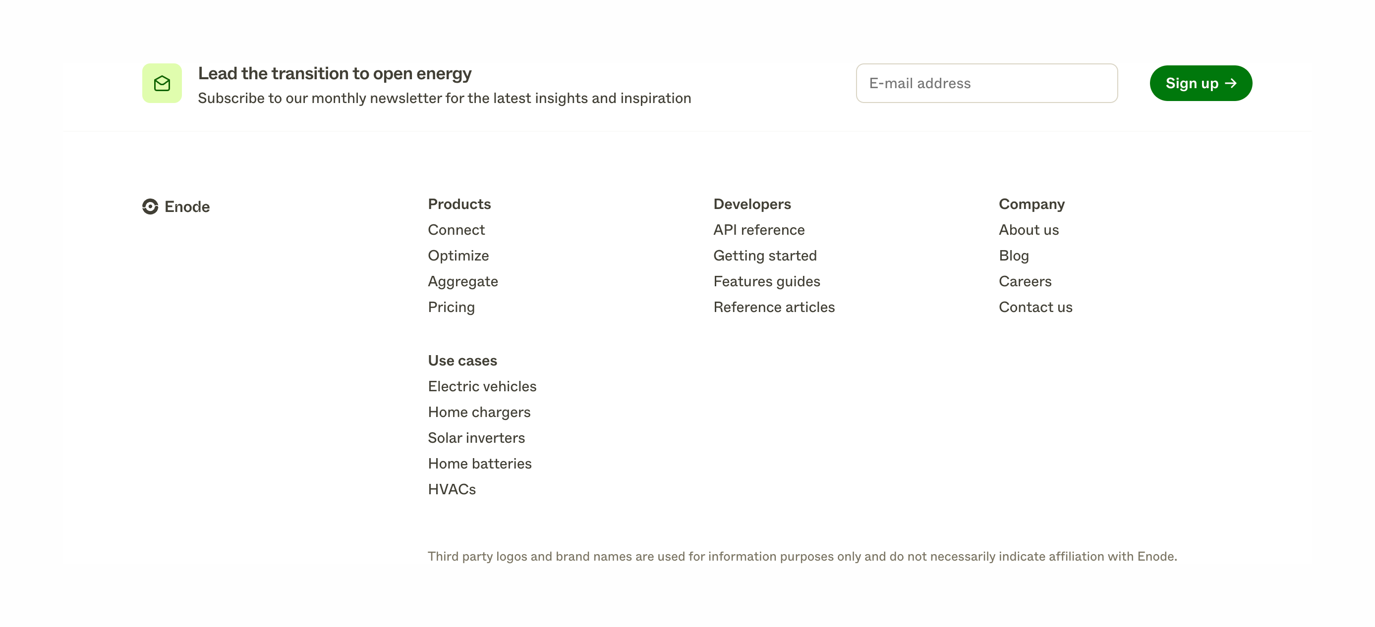 Enode FooterUI component example