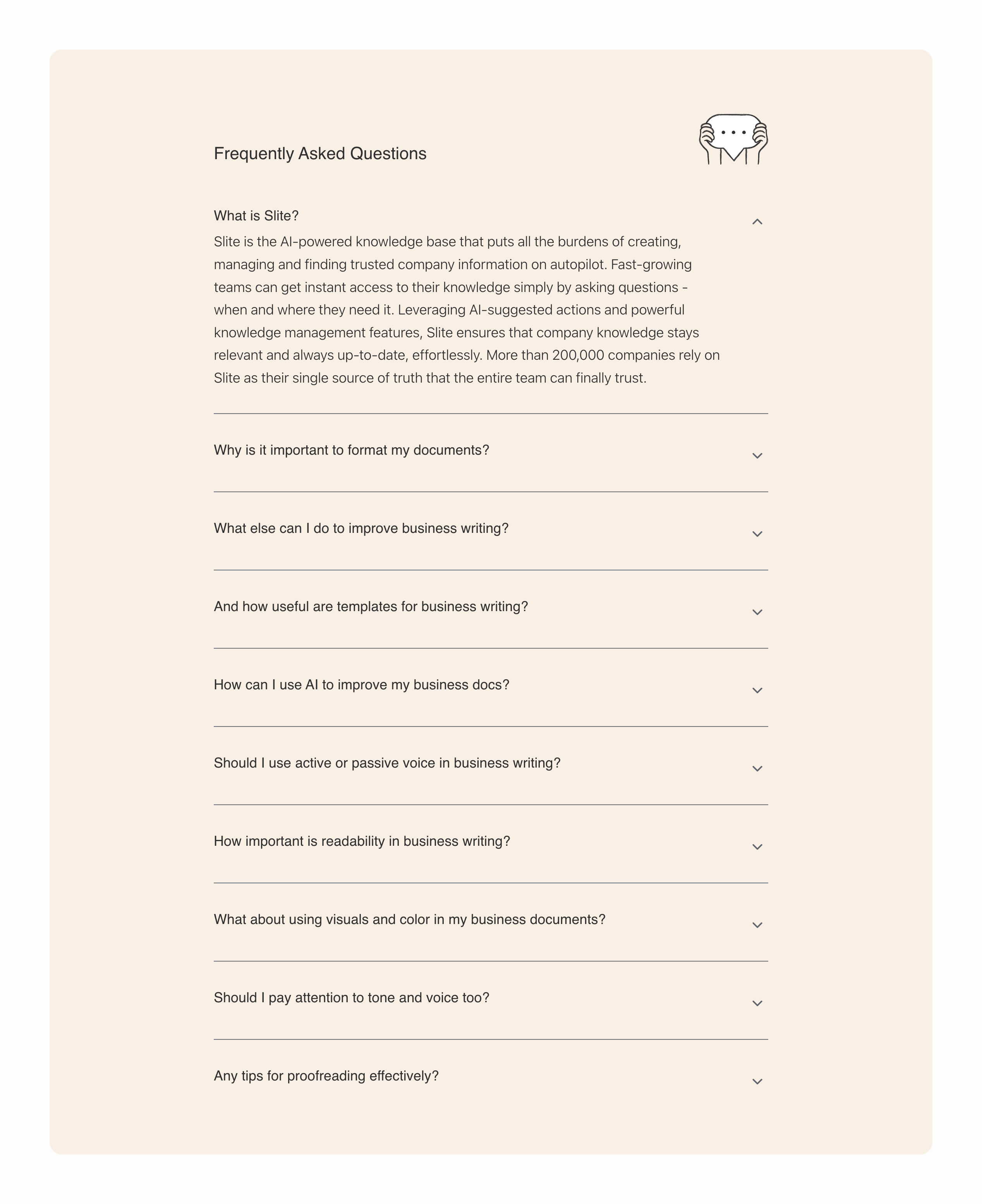 Slite FAQUI component example
