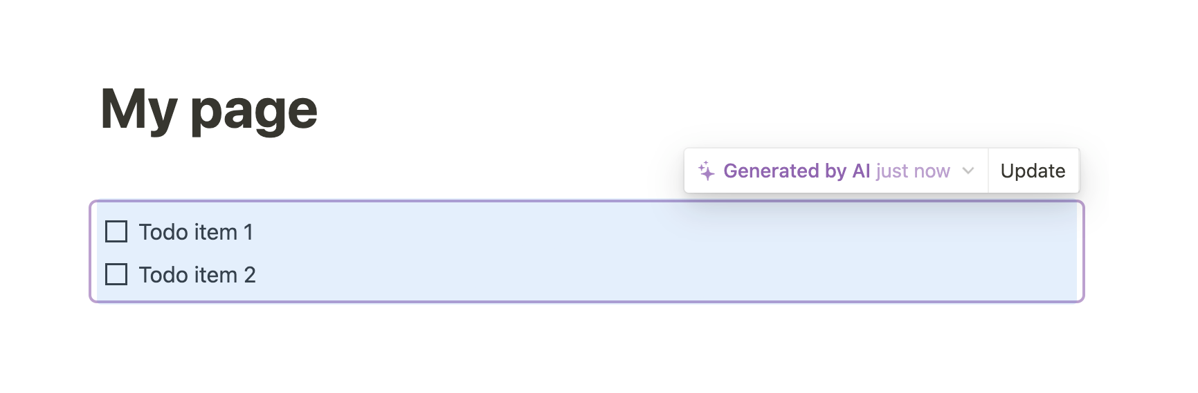 Notion Artificial intelligenceUI component example