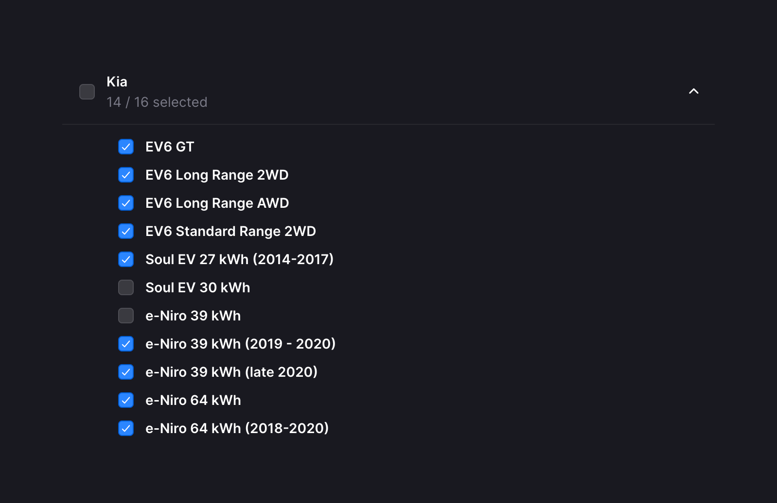Chargetrip Checkbox & radioUI component example