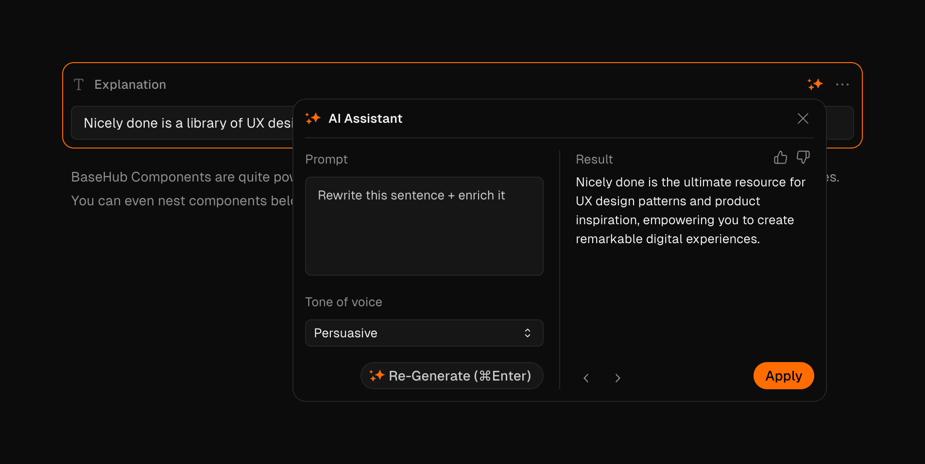 Basehub Artificial intelligenceUI component example