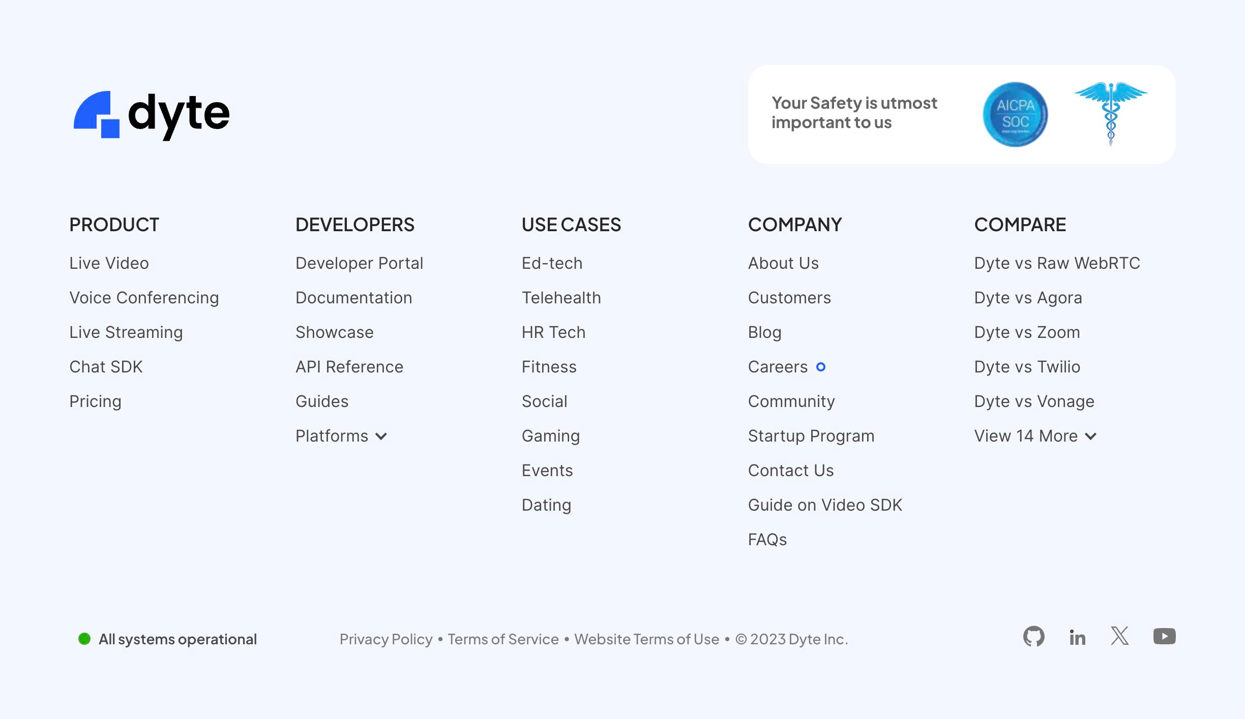 Dyte FooterUI component example