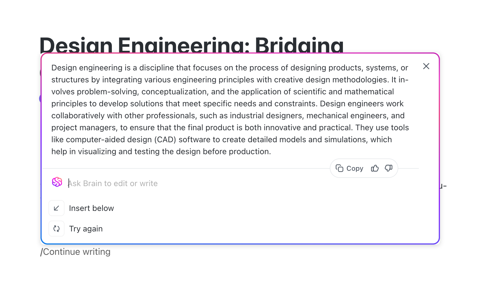 ClickUp Artificial intelligenceUI component example