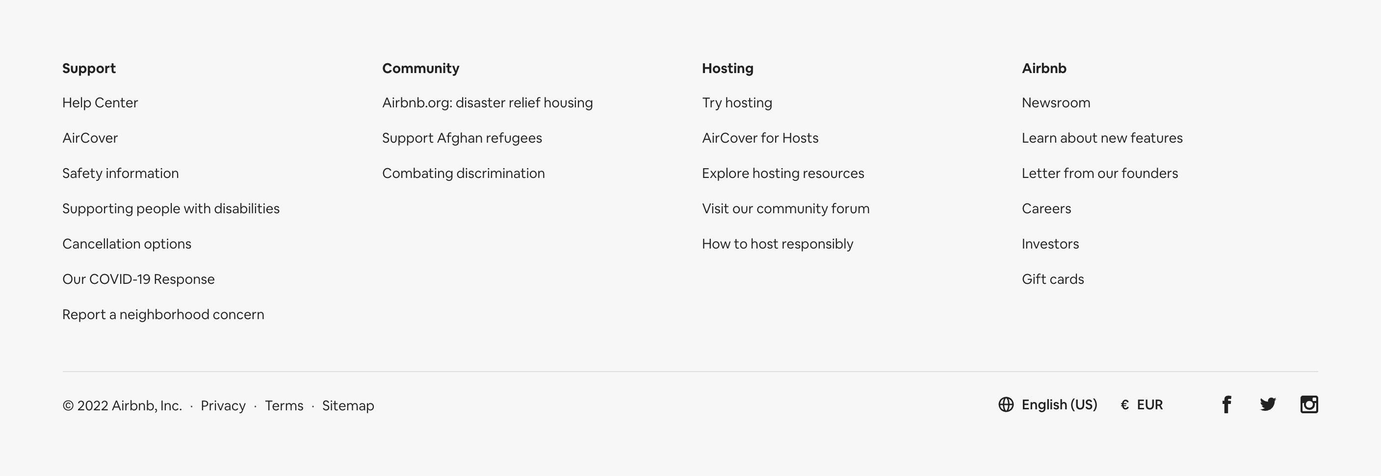 Airbnb FooterUI component example