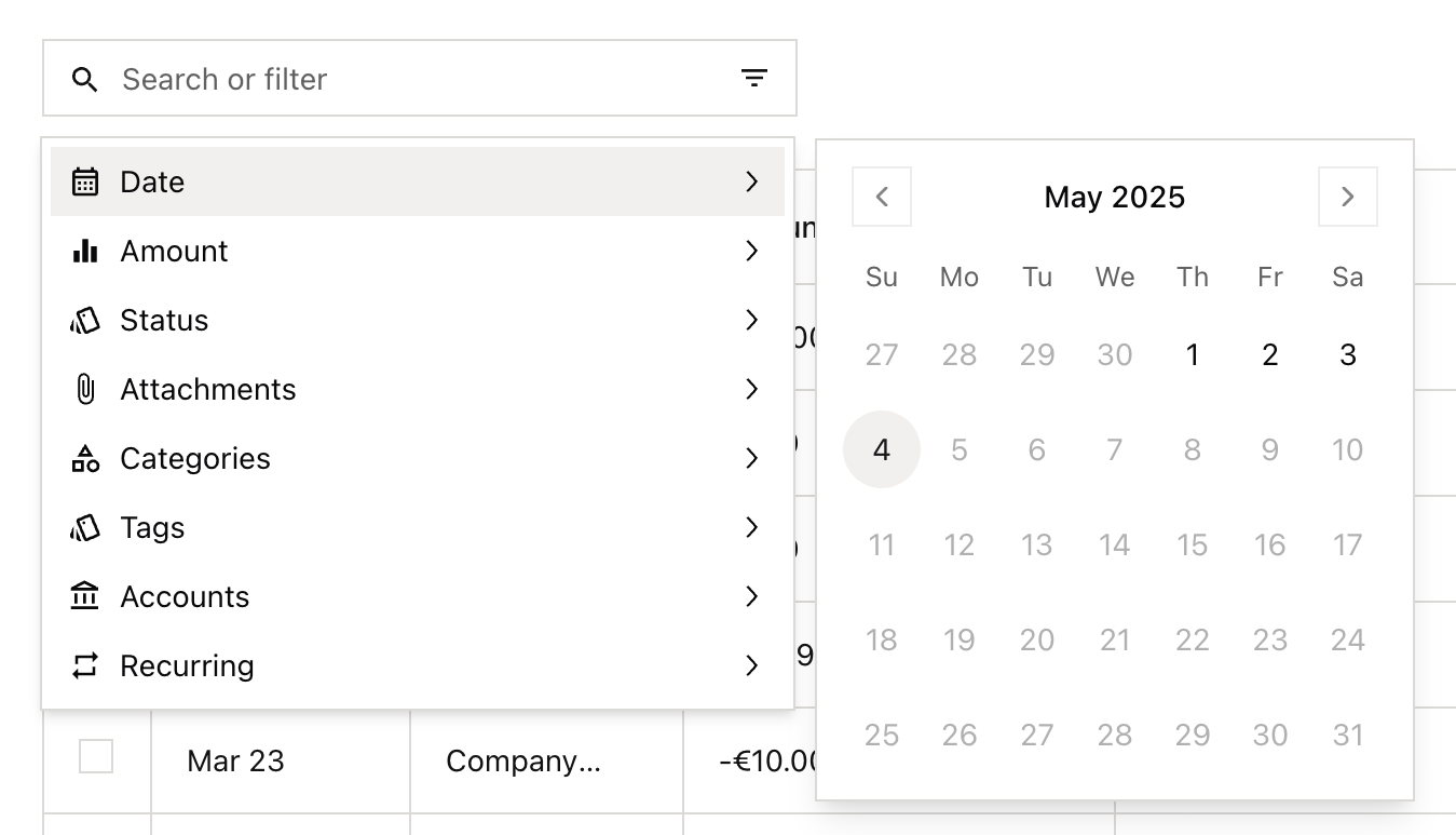 Midday Sorting & filteringUI component example