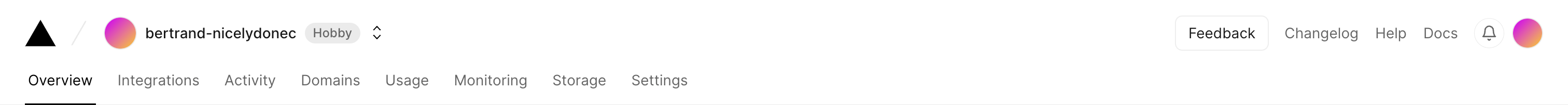 Vercel Horizontal navigationUI component example