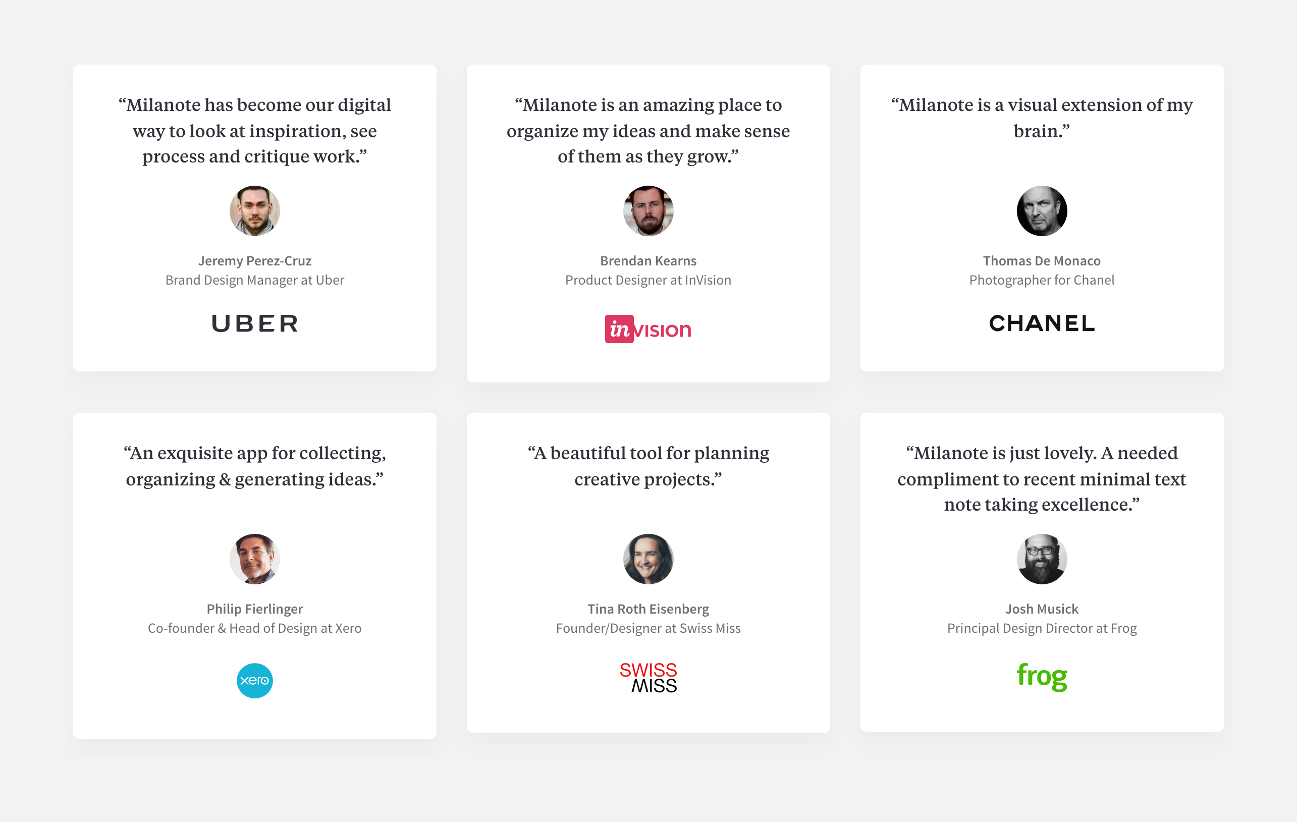 Milanote TestimonialUI component example