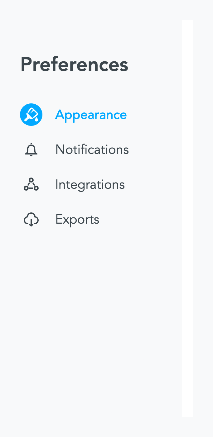 MindMeister Vertical navigationUI component example