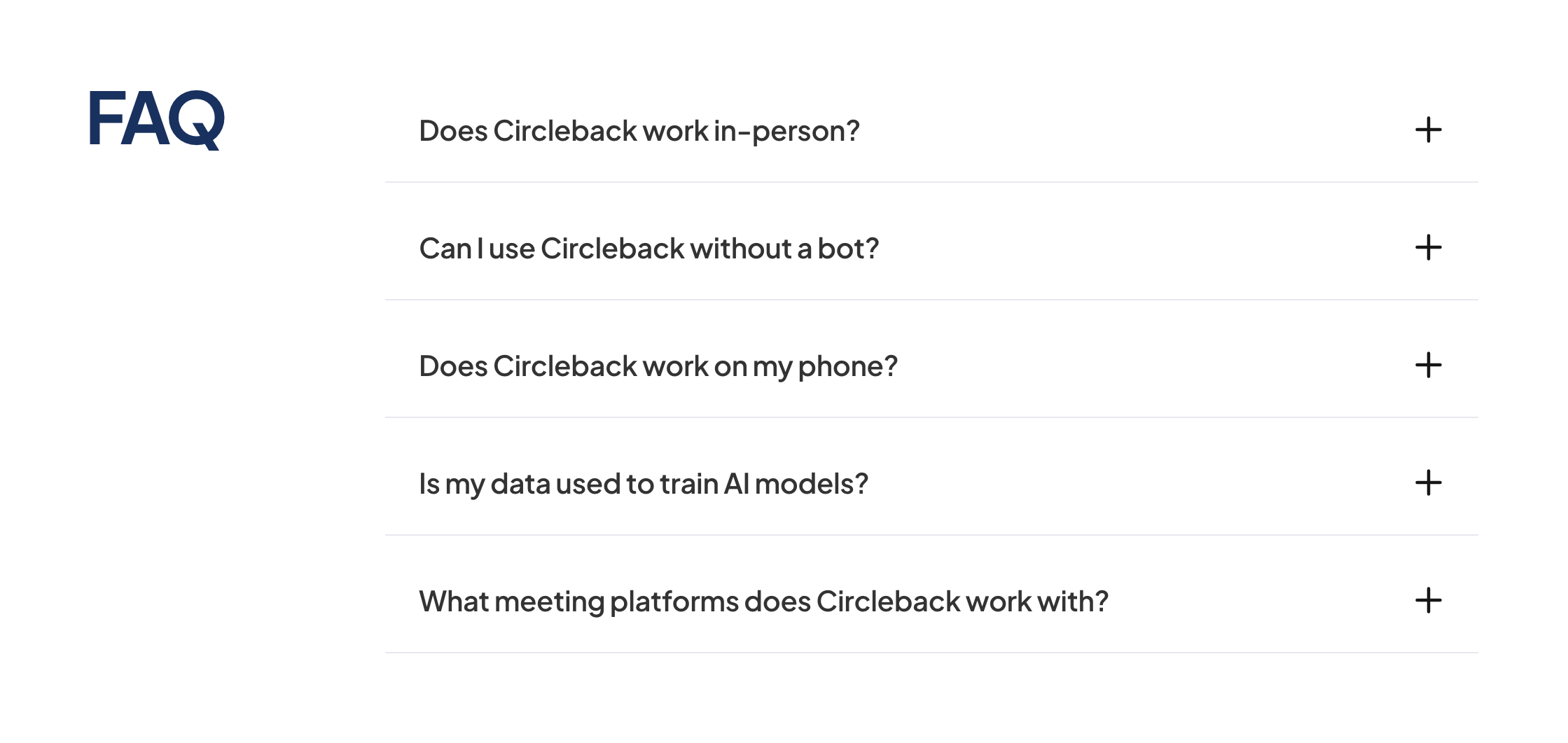 Circleback FAQUI component example