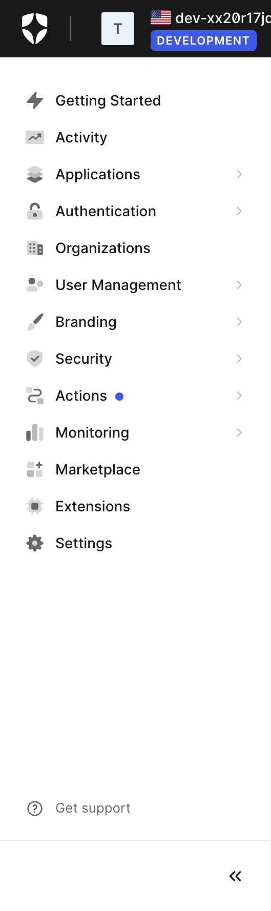 Auth0 Vertical navigationUI component example