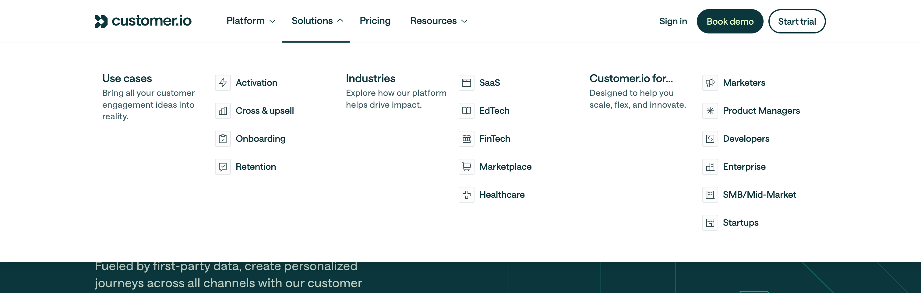 Customer.io Flyout menuUI component example