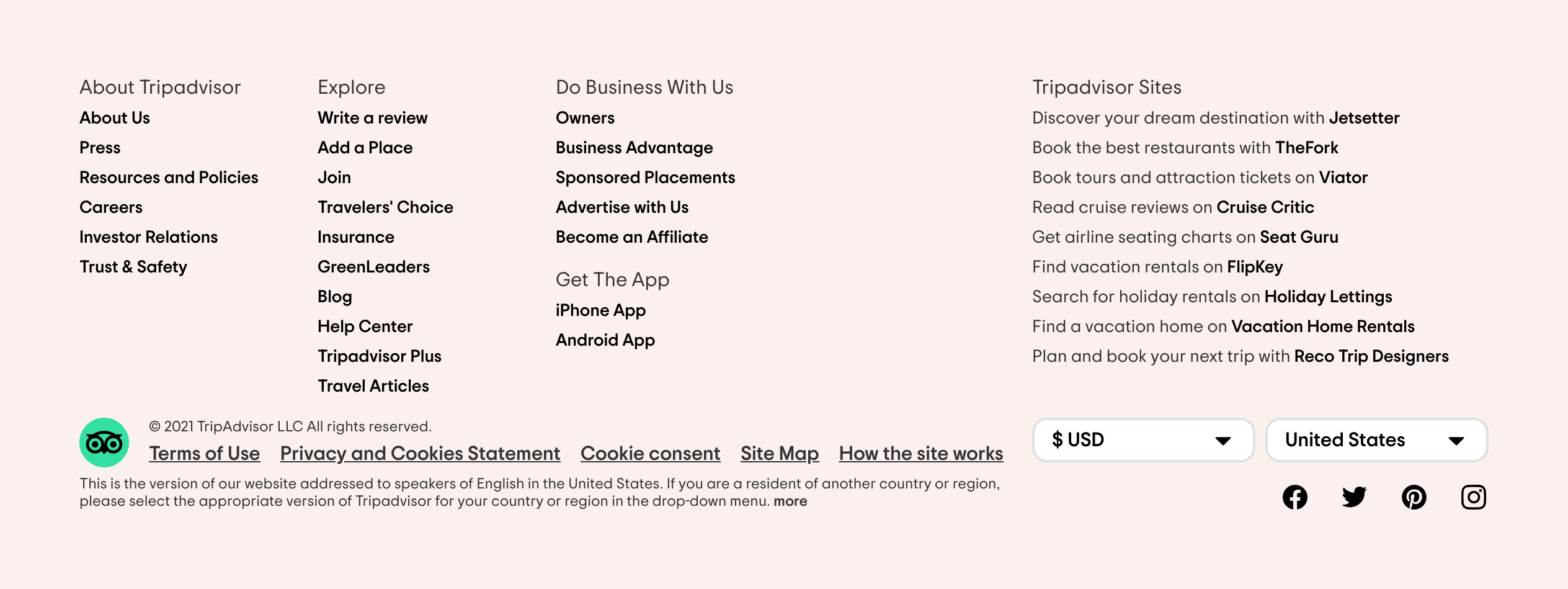 Tripadvisor FooterUI component example