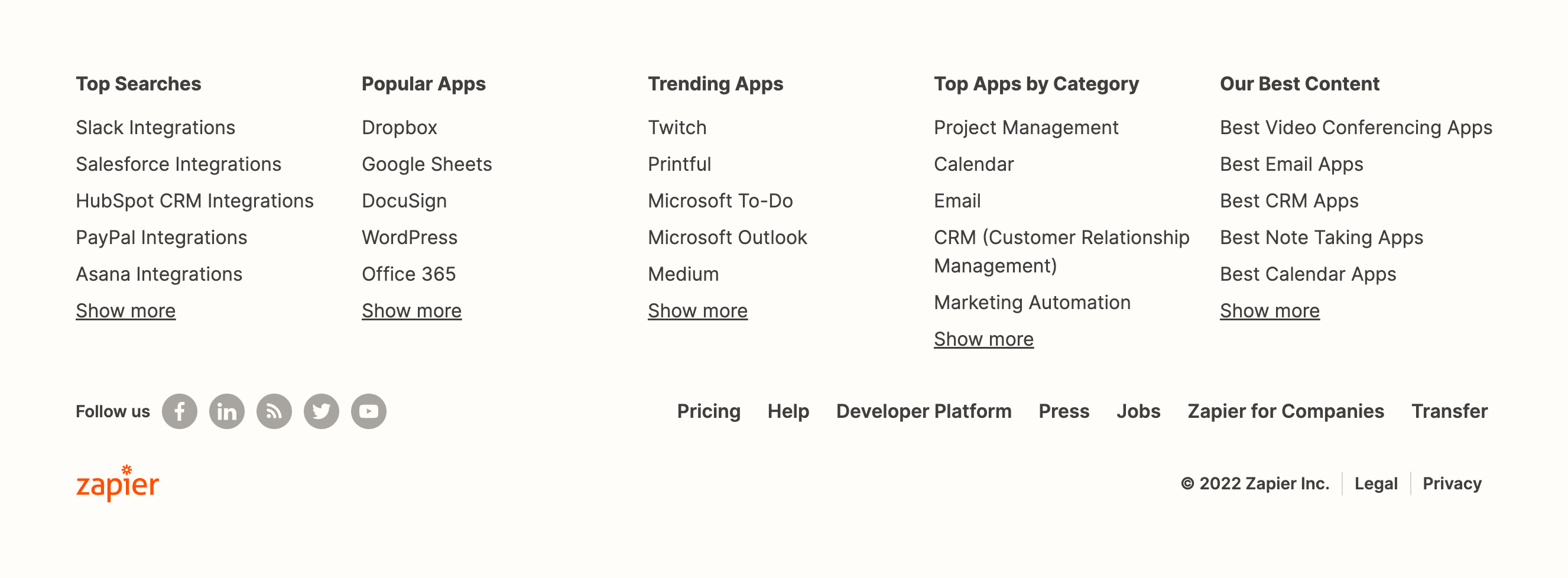 Zapier FooterUI component example
