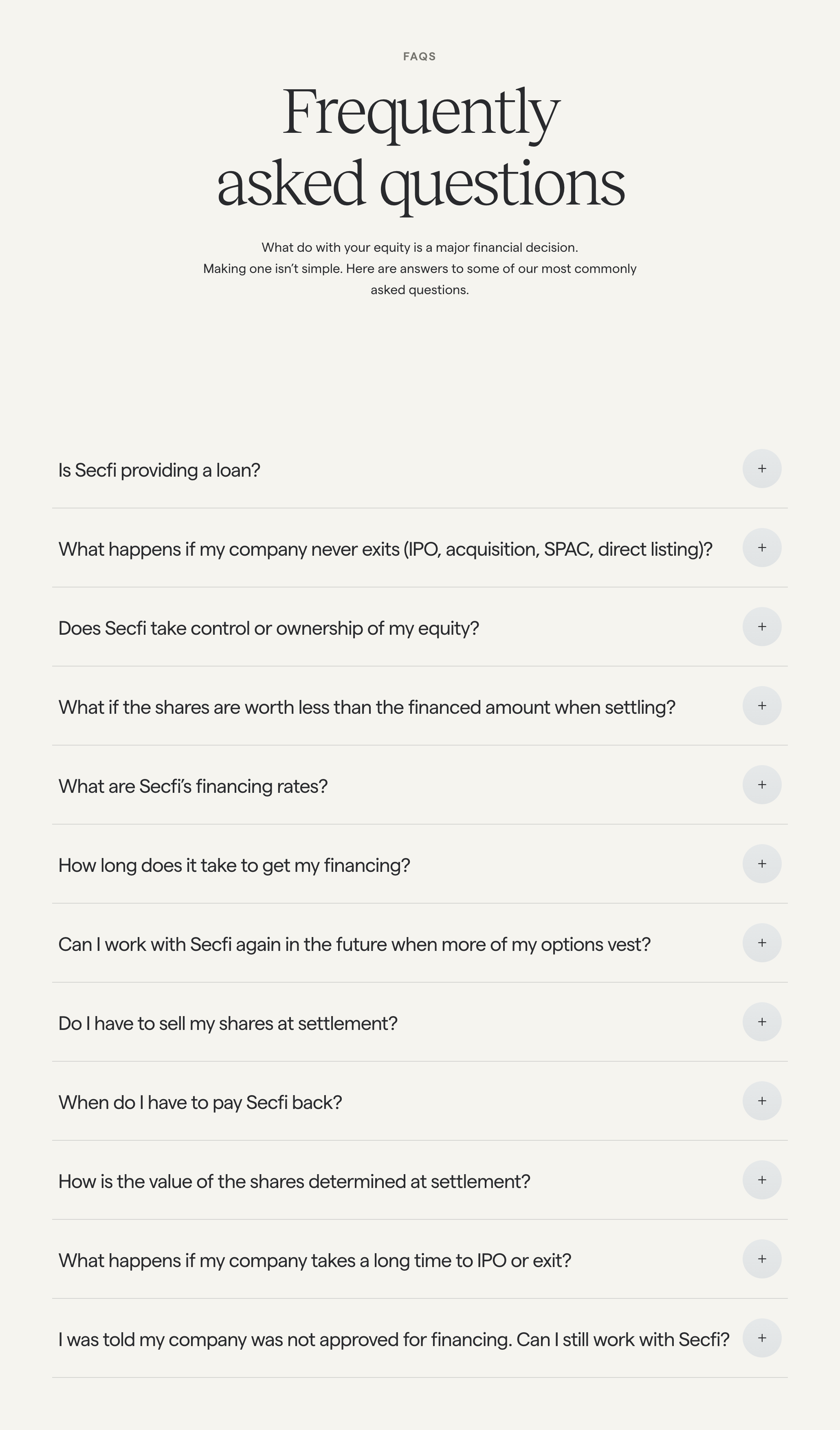 Secfi FAQUI component example
