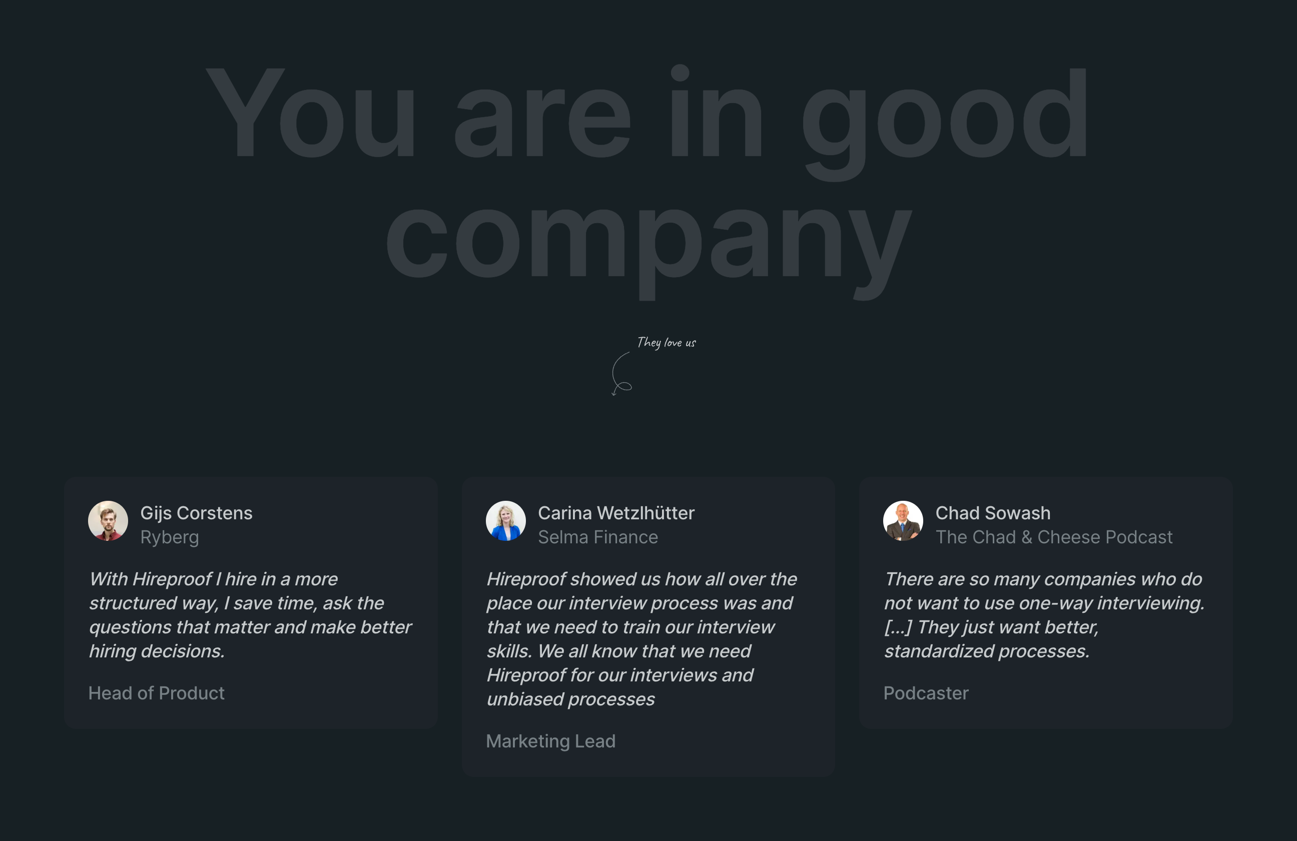 Hireproof TestimonialUI component example