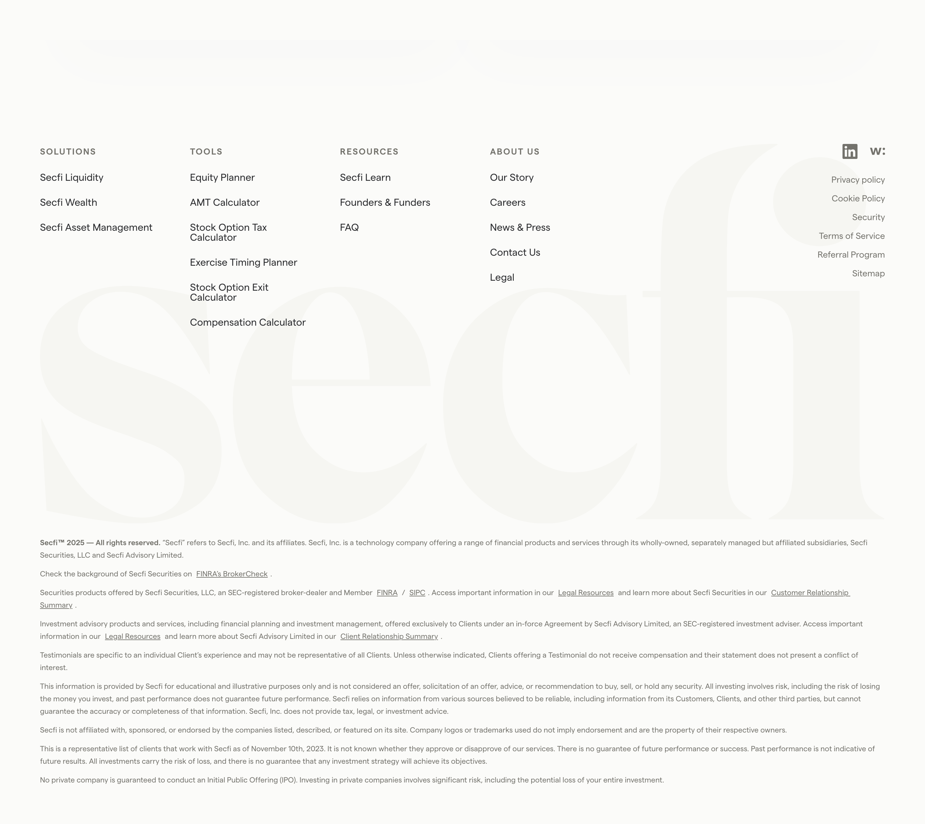 Secfi FooterUI component example