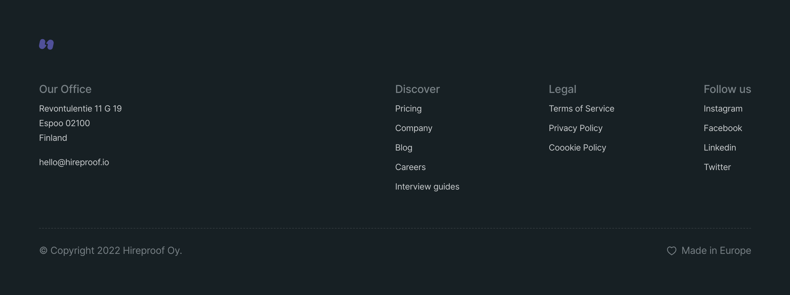Hireproof FooterUI component example