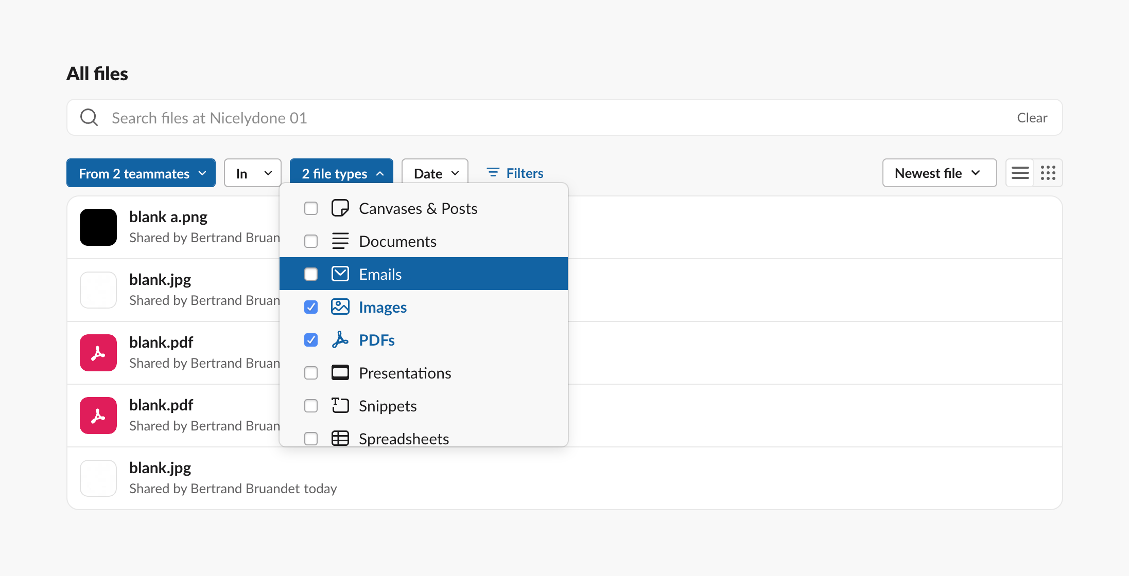 Slack Sorting & filteringUI component example