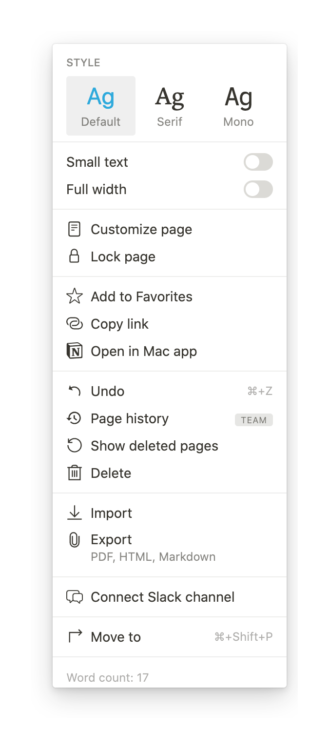 Notion Vertical navigationUI component example