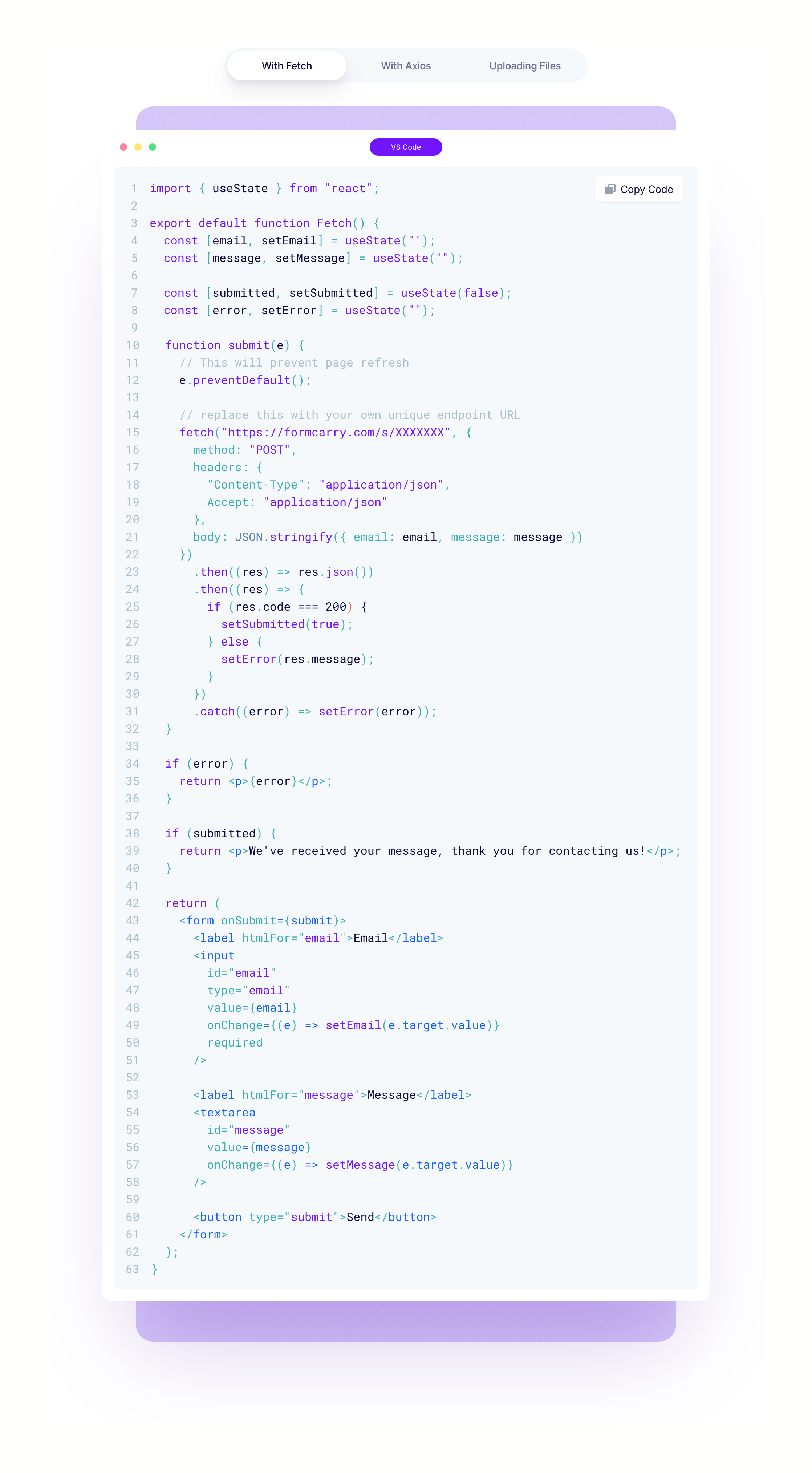 Formcarry Code blockUI component example