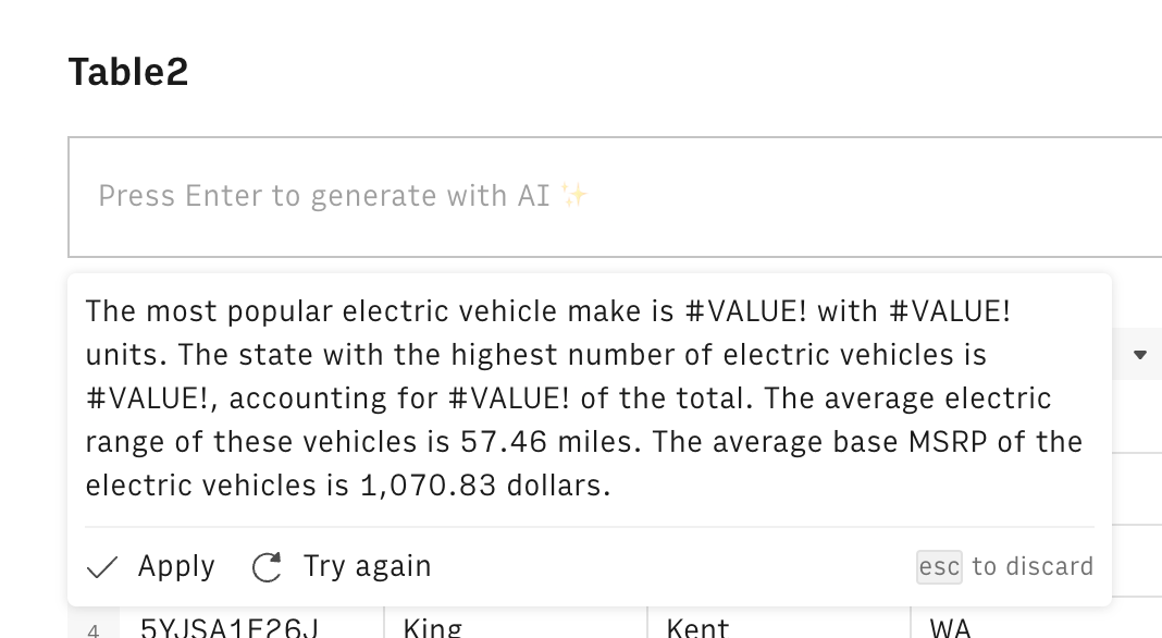 Rows Artificial intelligenceUI component example