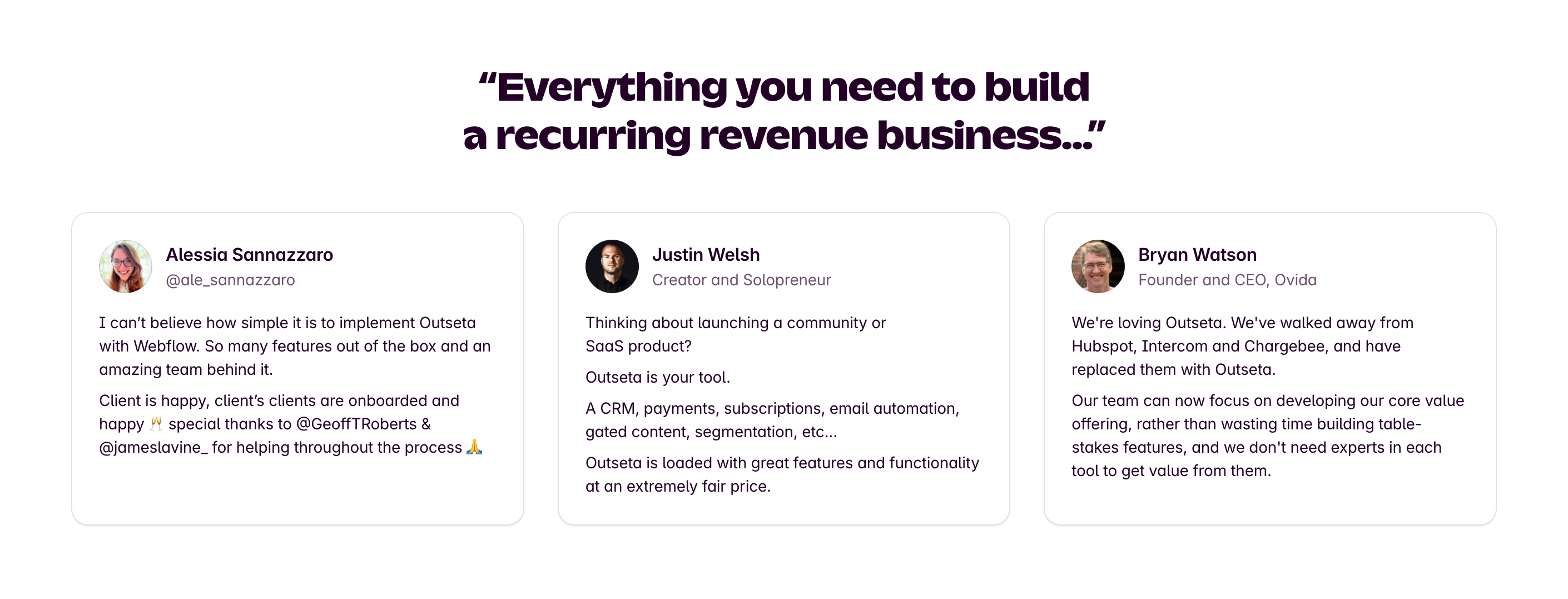 Outseta TestimonialUI component example