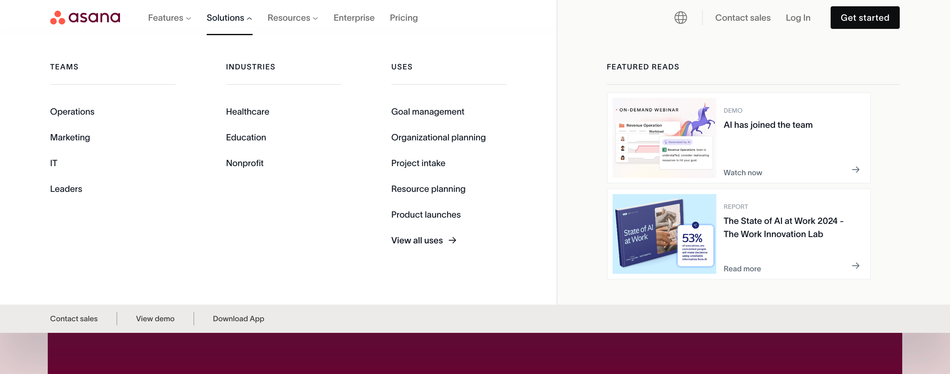 Asana Flyout menuUI component example