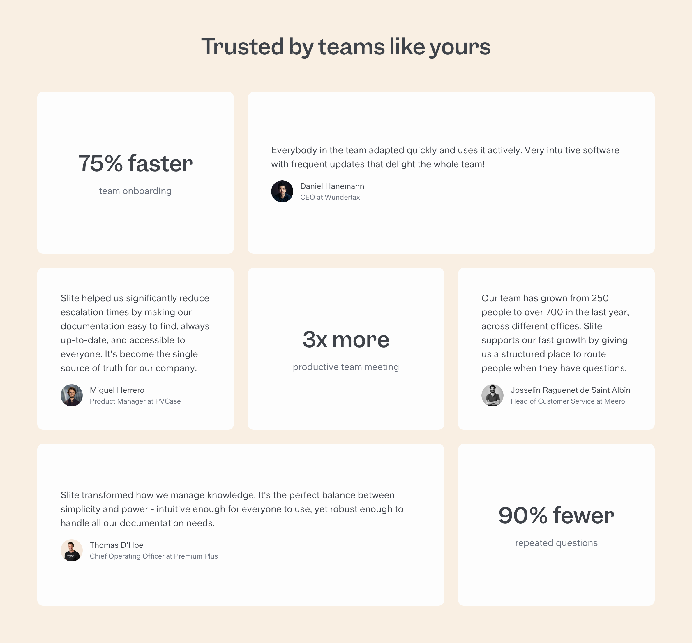 Slite Social proofUI component example