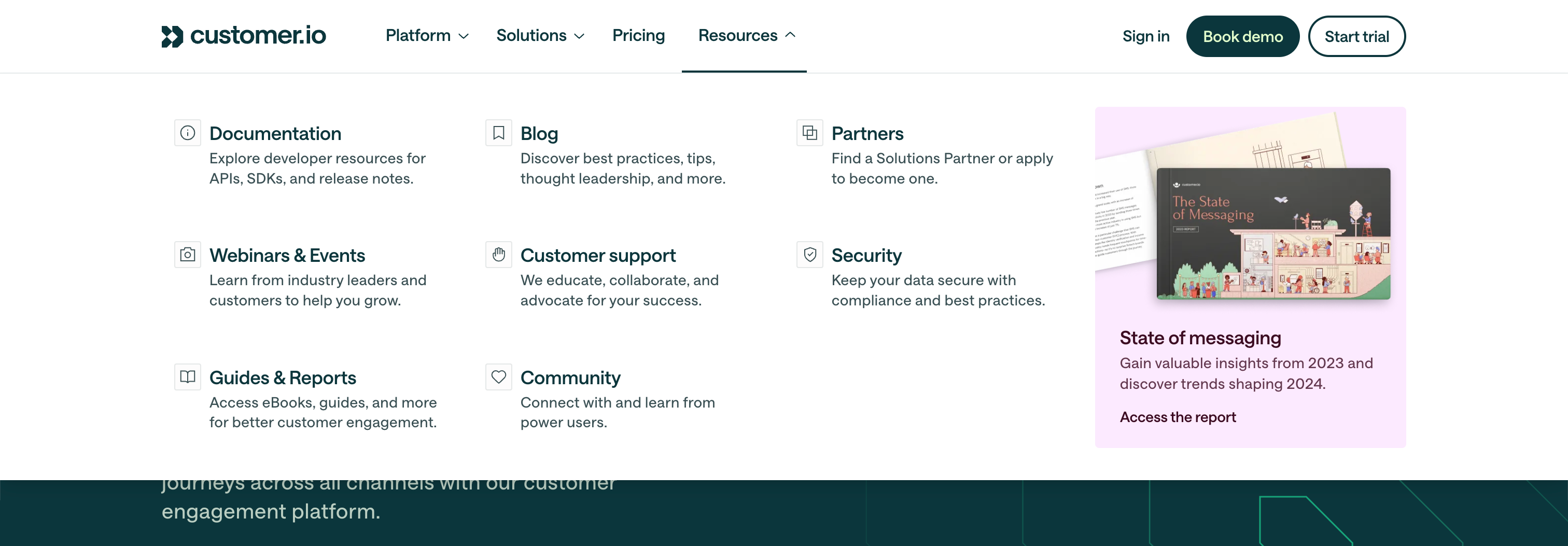Customer.io Flyout menuUI component example