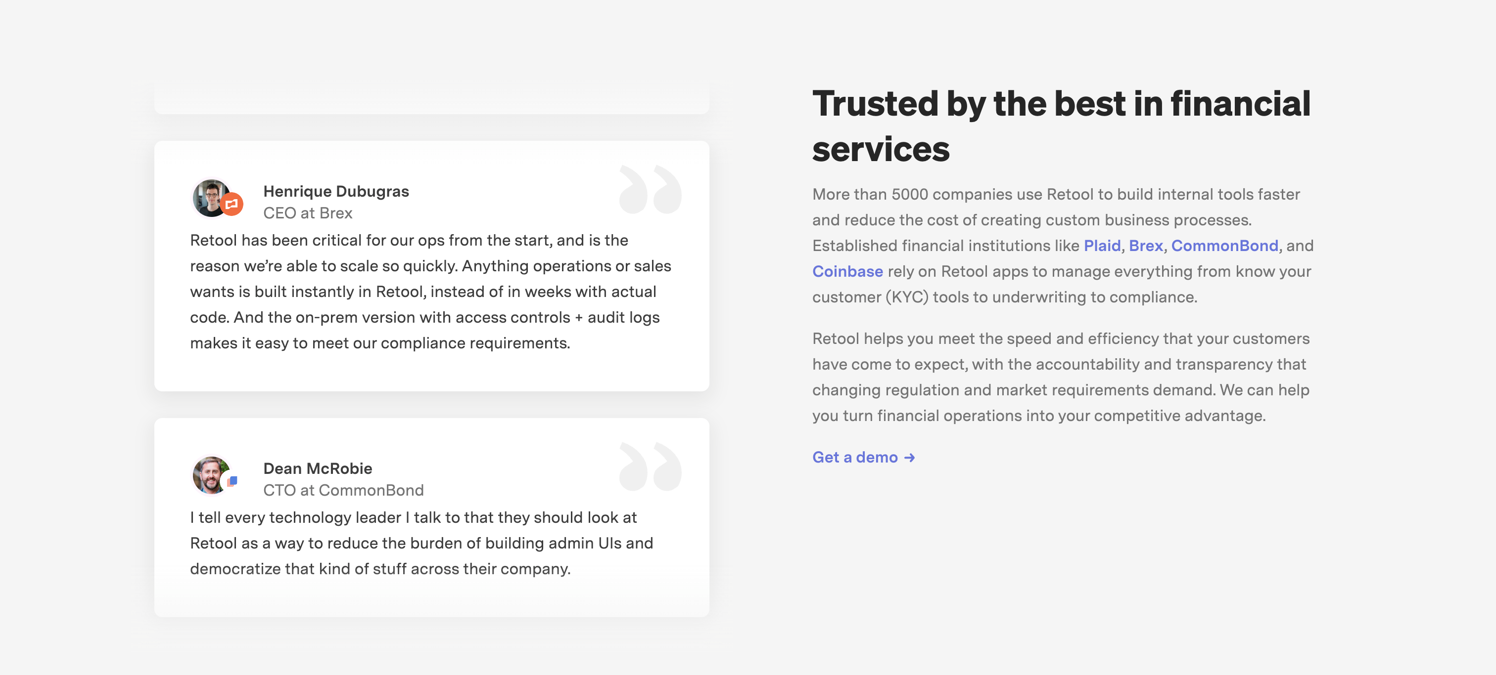 Retool TestimonialUI component example