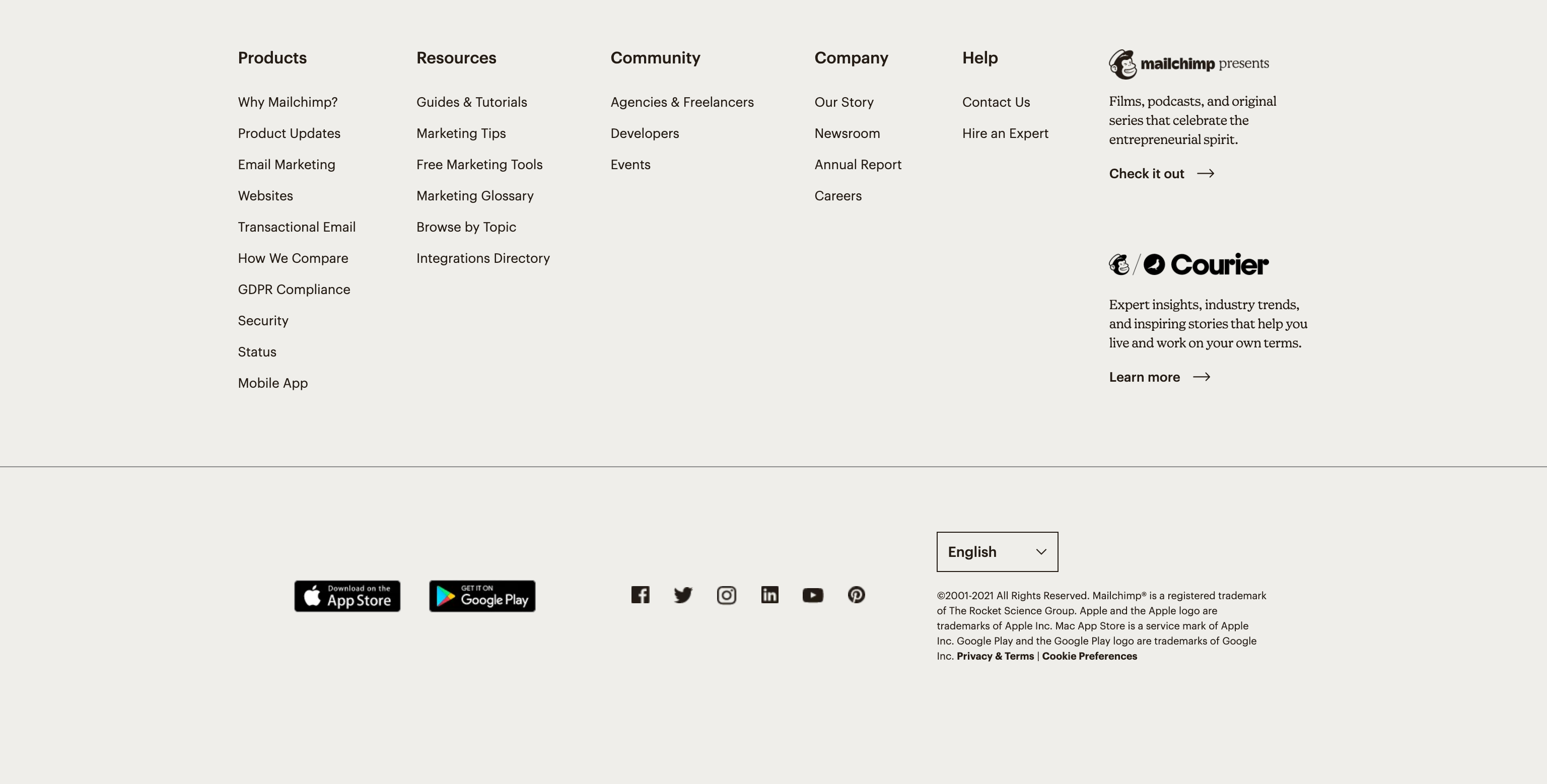 Mailchimp FooterUI component example