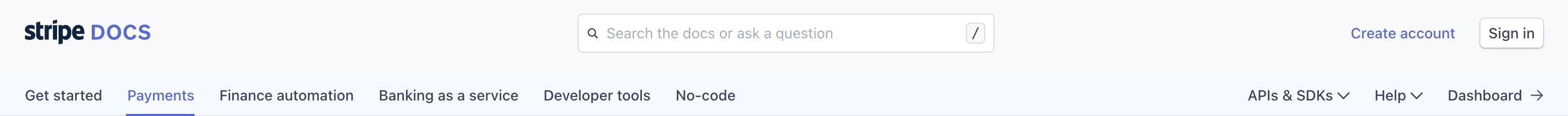 Stripe Horizontal navigationUI component example