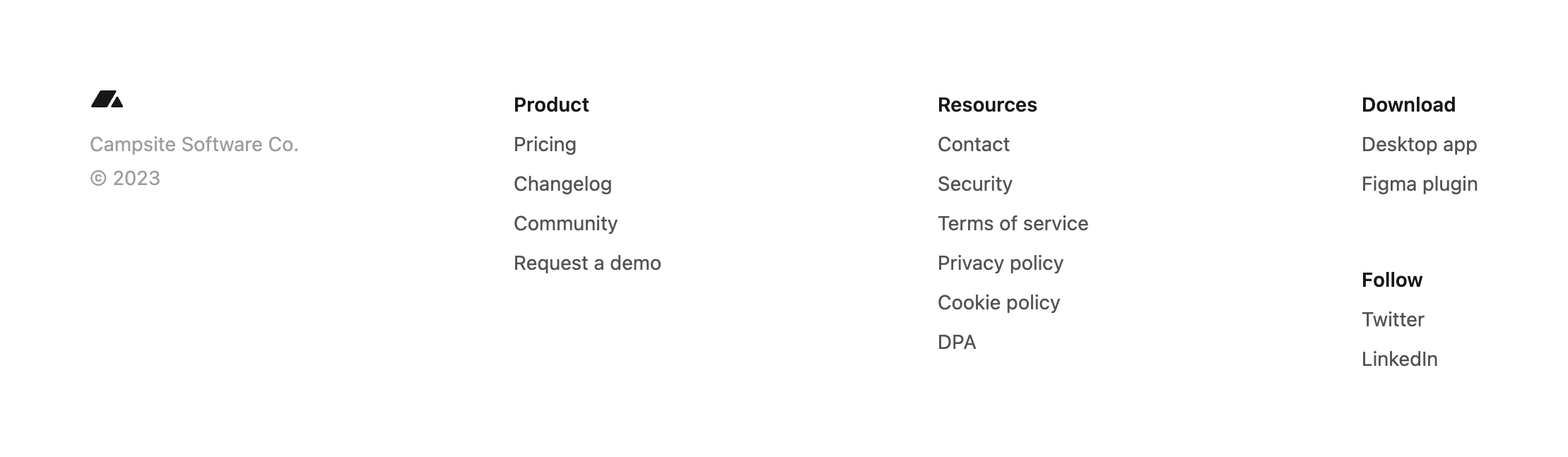 Campsite FooterUI component example