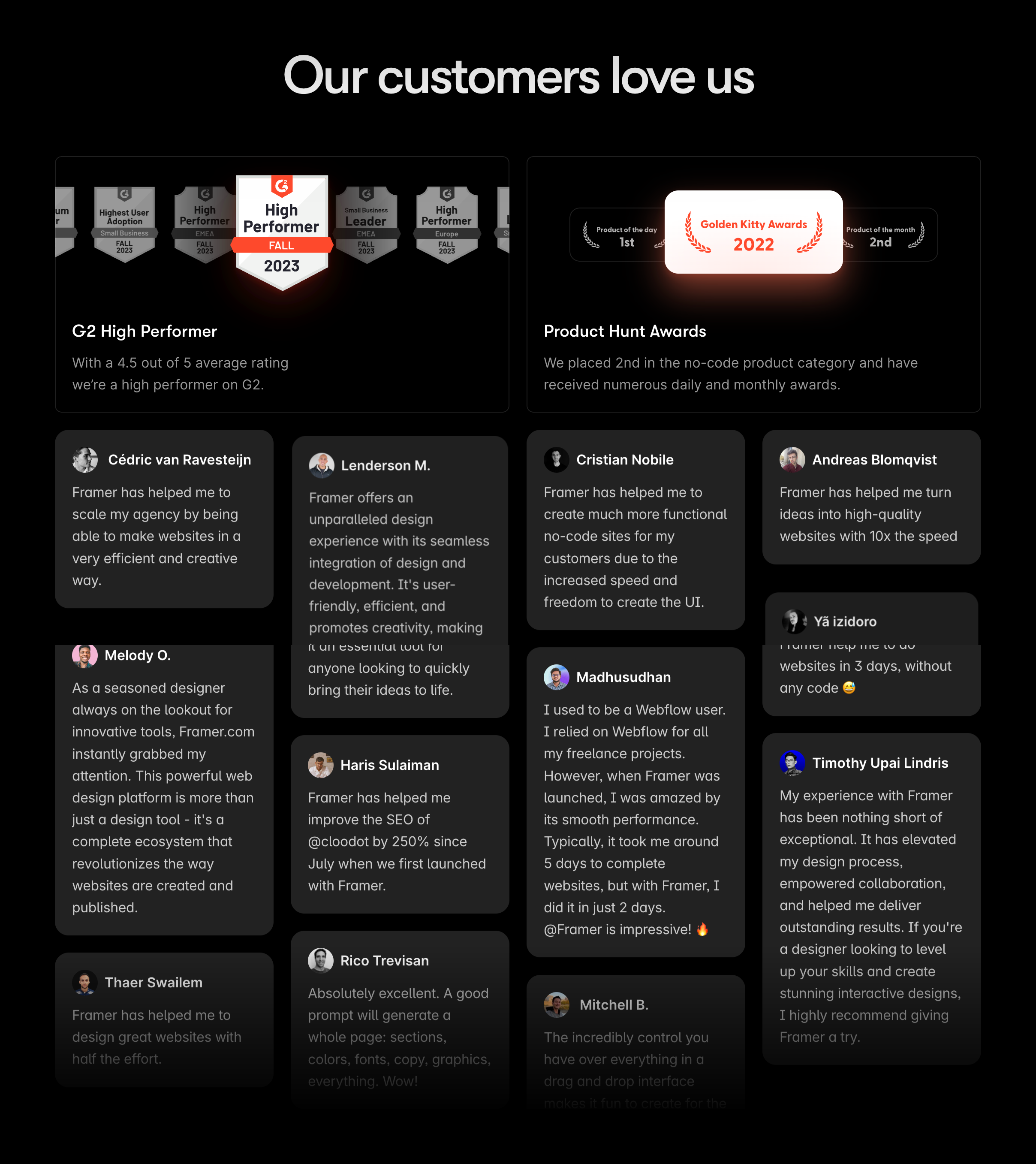 Framer TestimonialUI component example