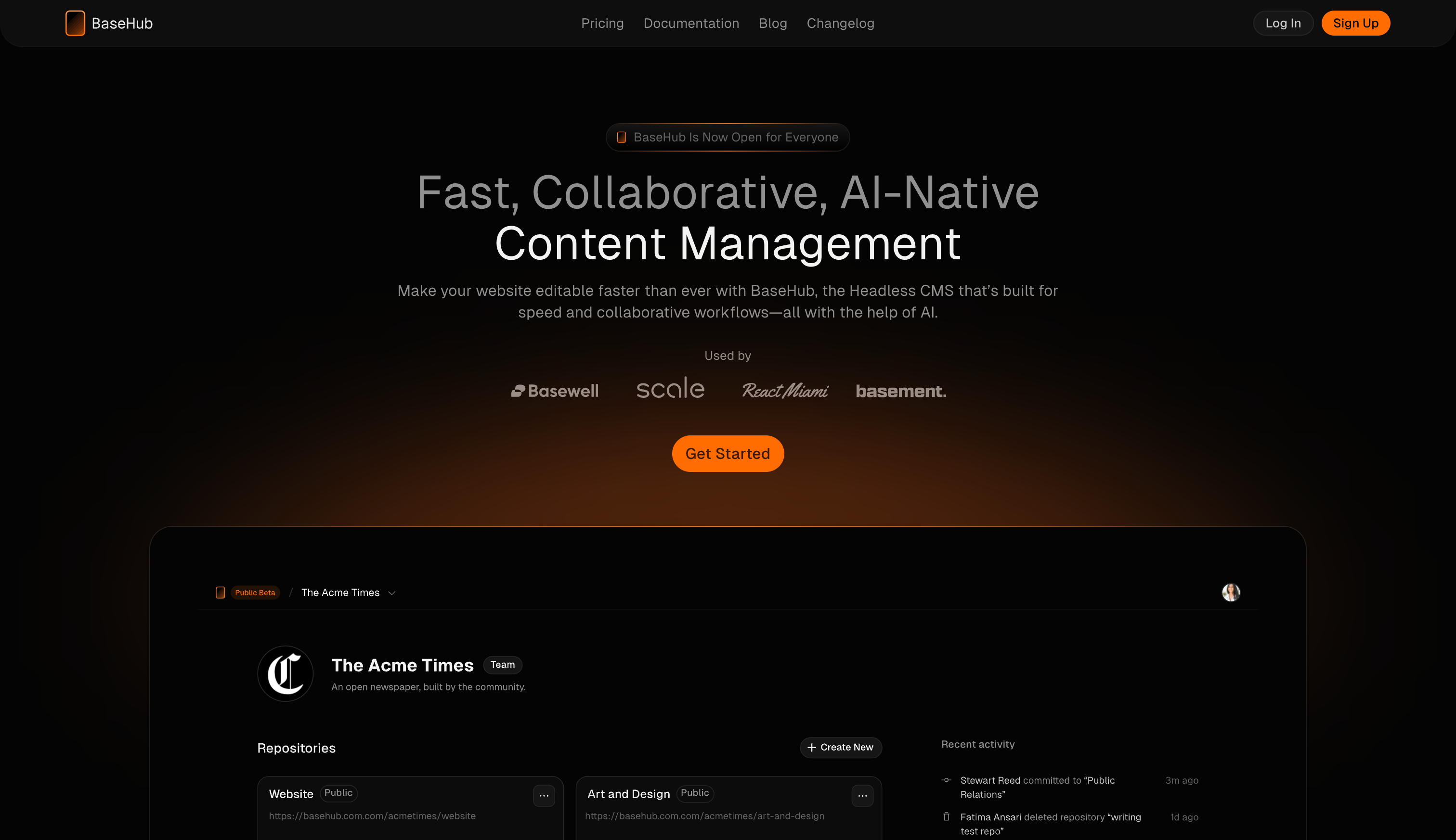 Basehub Hero sectionUI component example