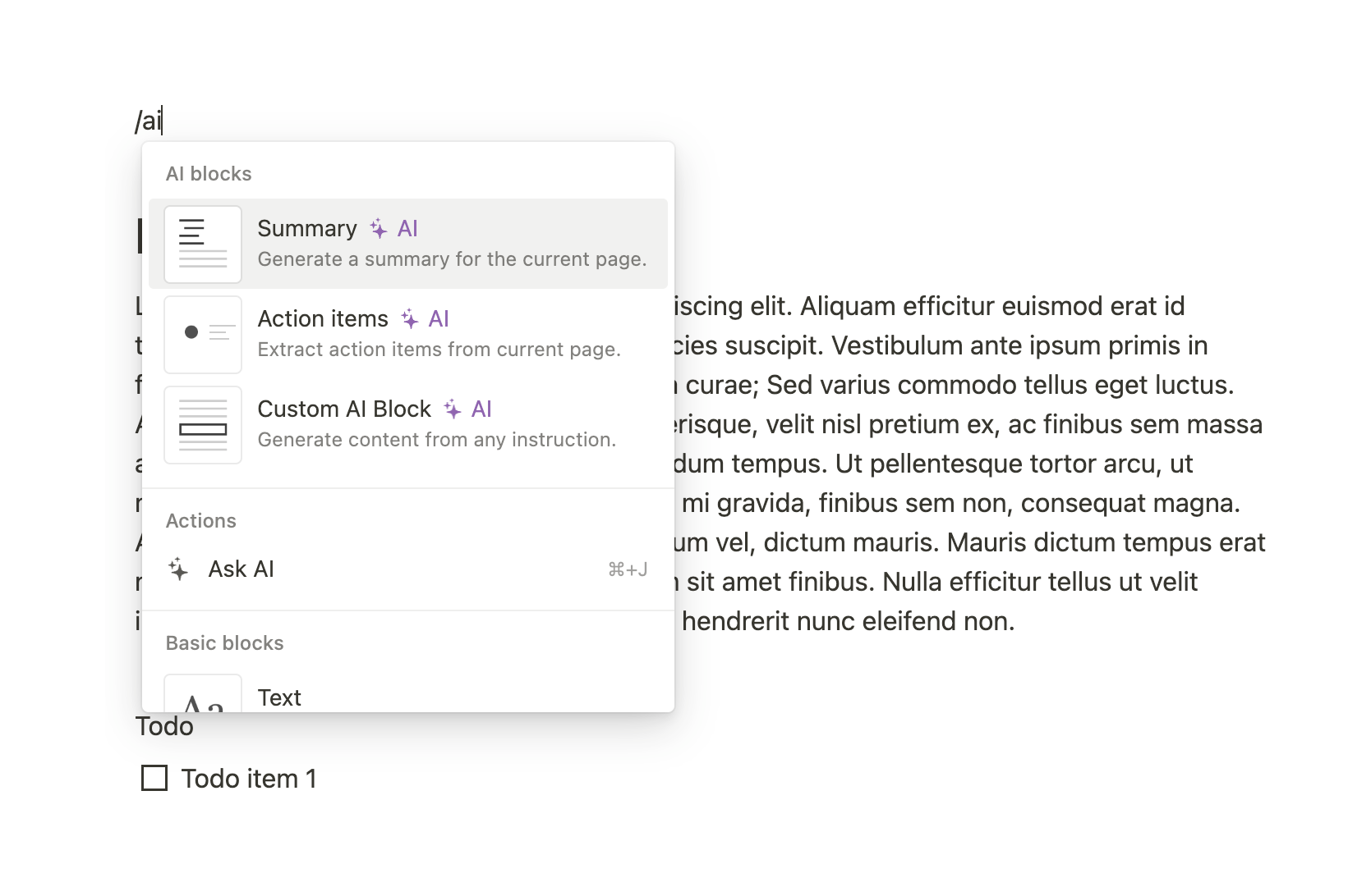 Notion Artificial intelligenceUI component example