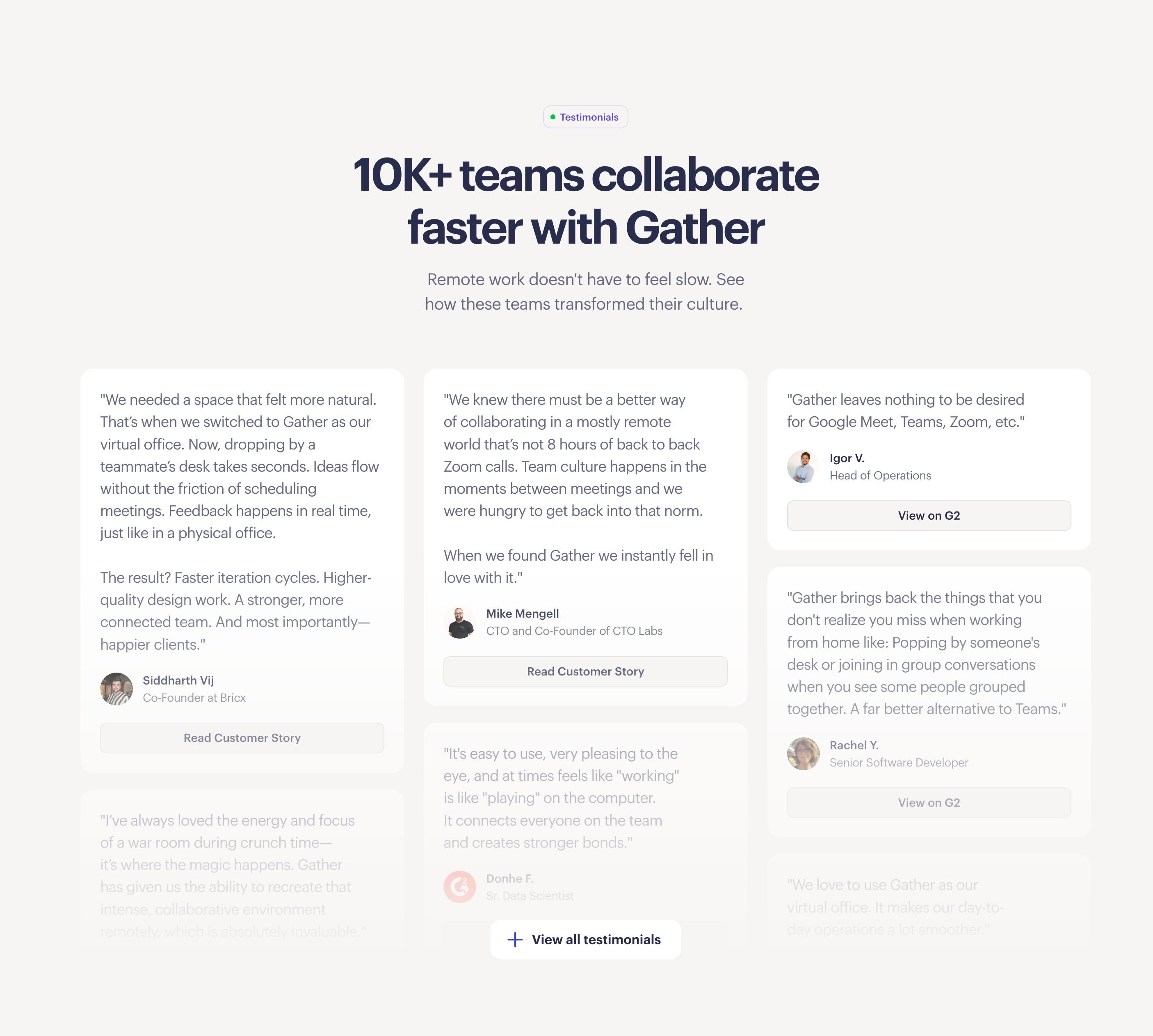 Gather
				testimonial ui component