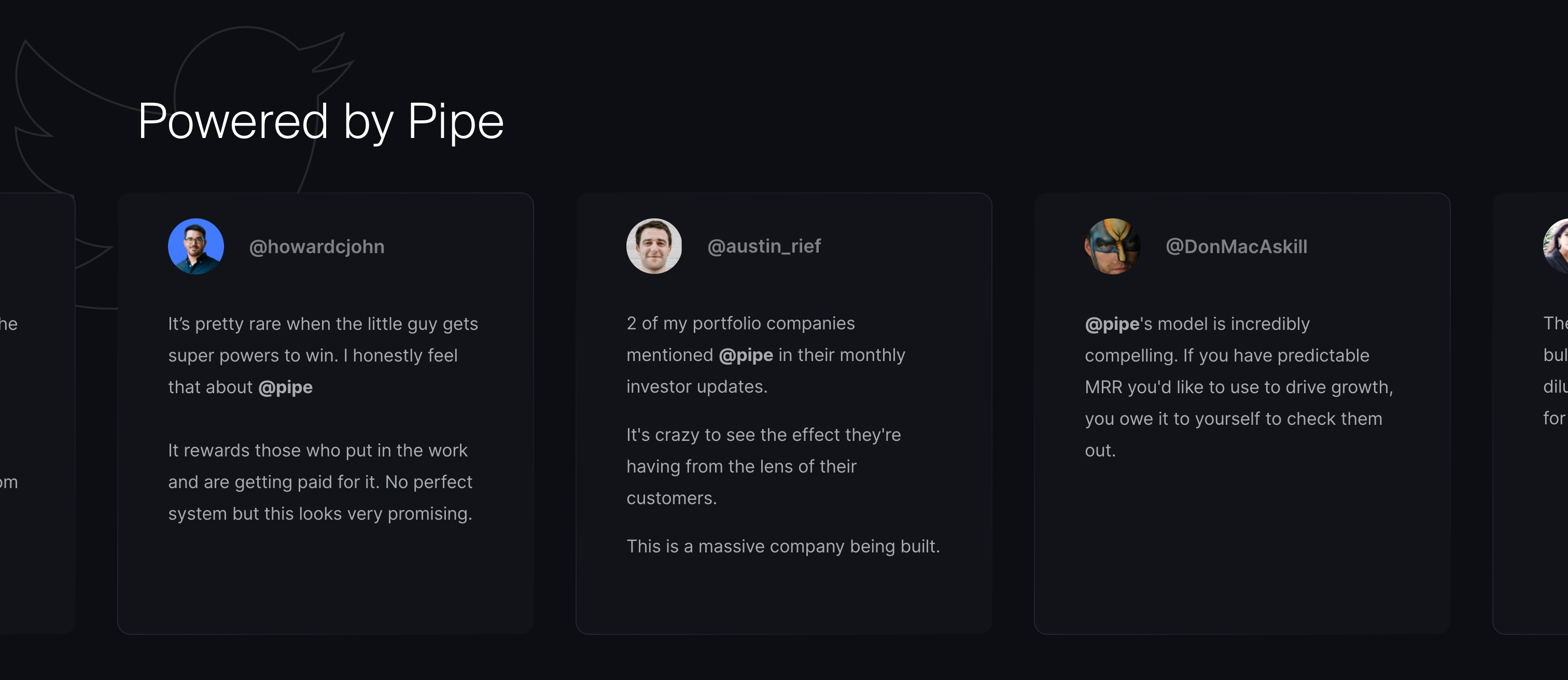 Pipe TestimonialUI component example