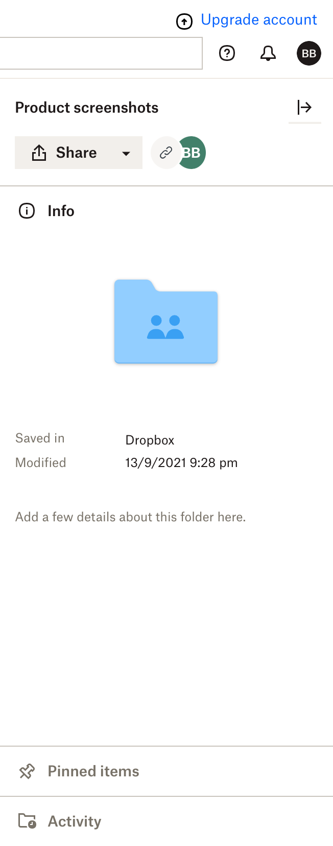 Dropbox Vertical navigationUI component example