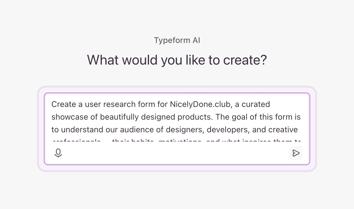 Typeform Artificial intelligenceUI component example