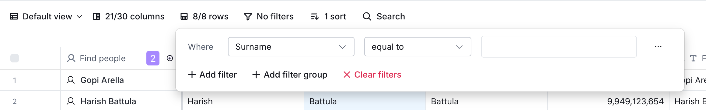 Clay Sorting & filteringUI component example
